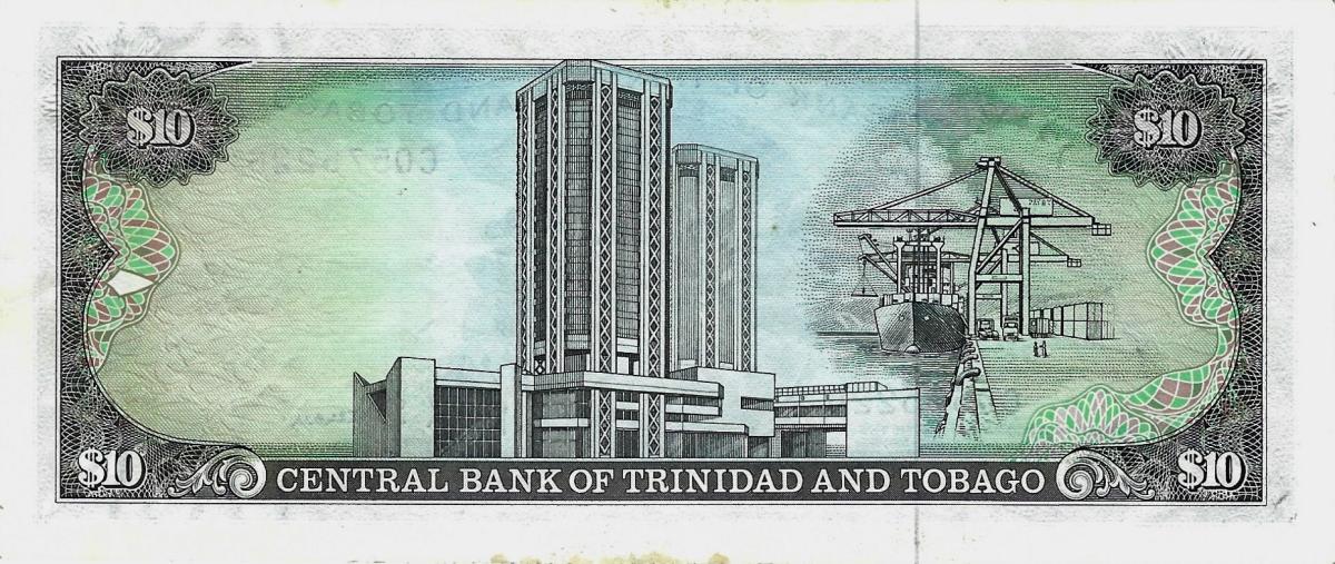 Back of Trinidad and Tobago p38d: 10 Dollars from 1985