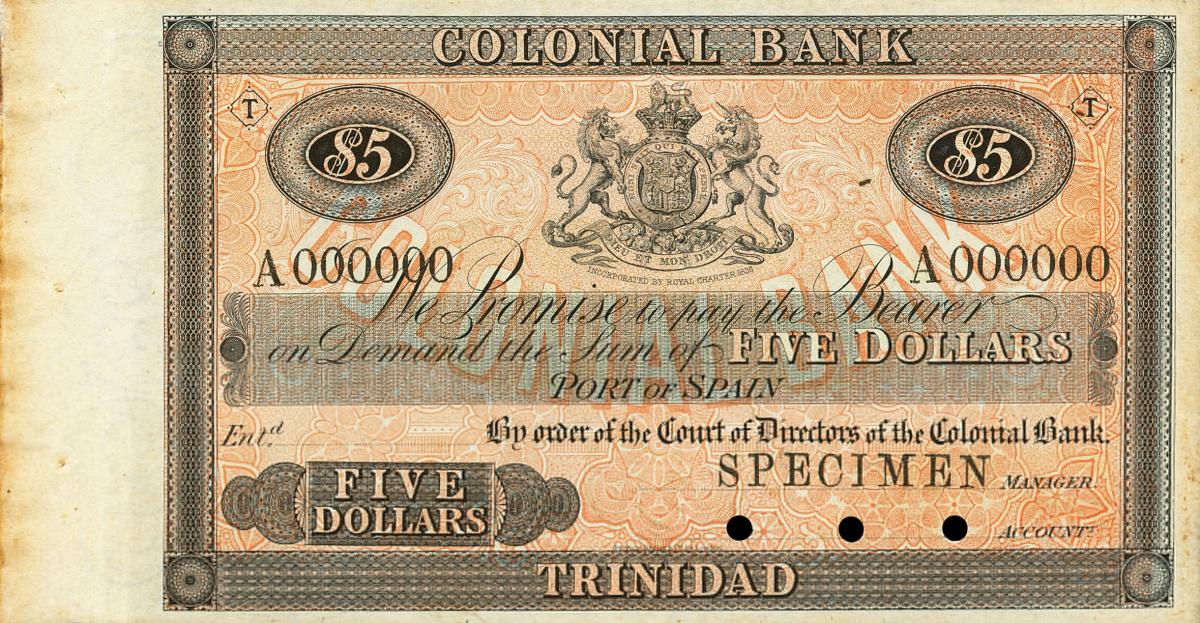 Front of Trinidad and Tobago pS119: 5 Dollars from 1900