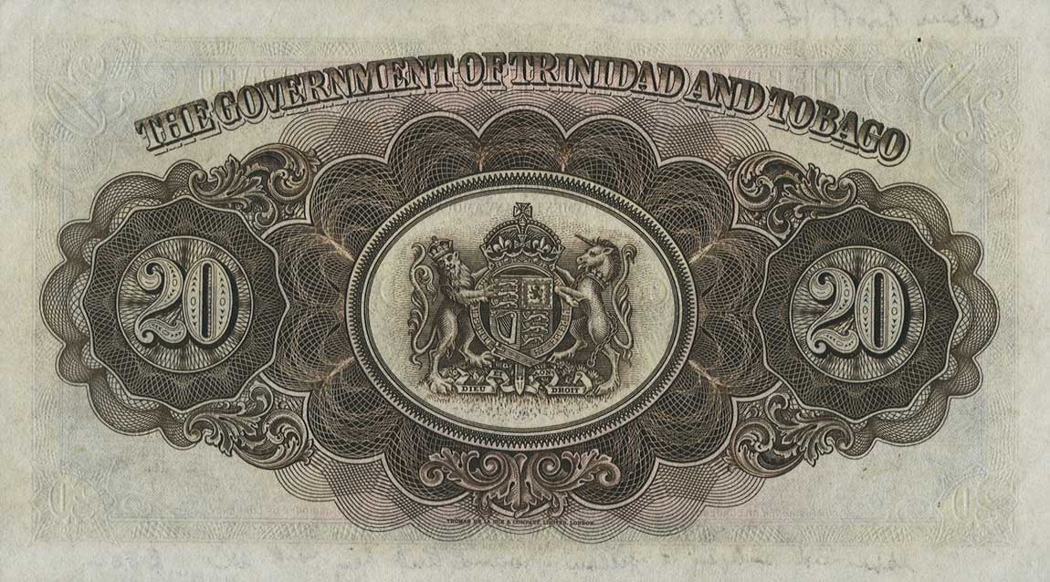 Back of Trinidad and Tobago p10ct: 20 Dollars from 1942