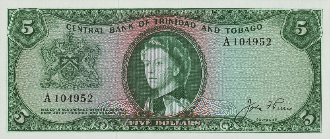 Front of Trinidad and Tobago p27a: 5 Dollars from 1964