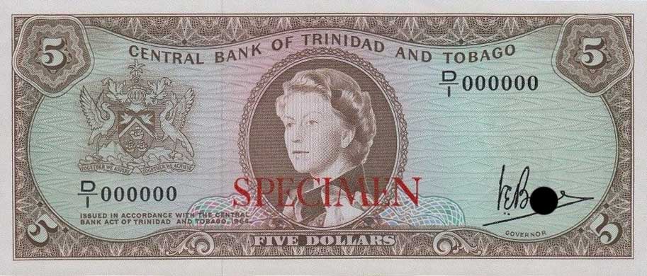Front of Trinidad and Tobago p27ct: 5 Dollars from 1964