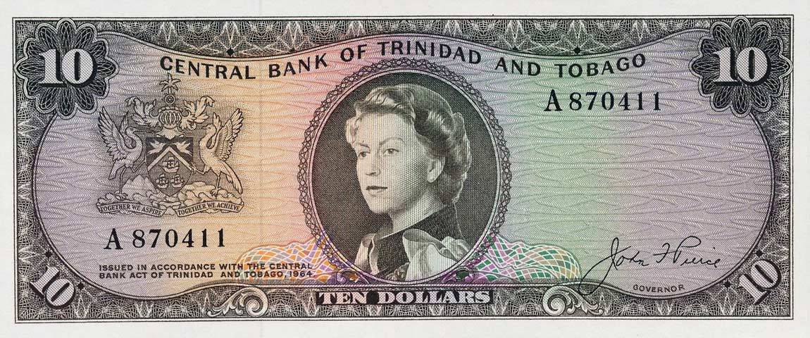 Front of Trinidad and Tobago p28a: 10 Dollars from 1964