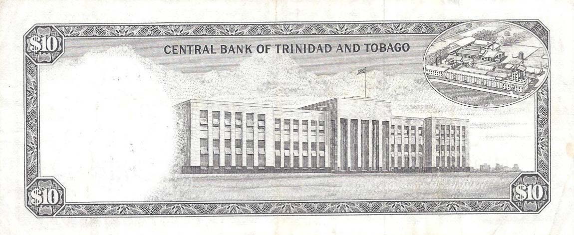 Back of Trinidad and Tobago p28c: 10 Dollars from 1964