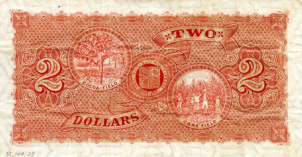 Back of Trinidad and Tobago p2b: 2 Dollars from 1905