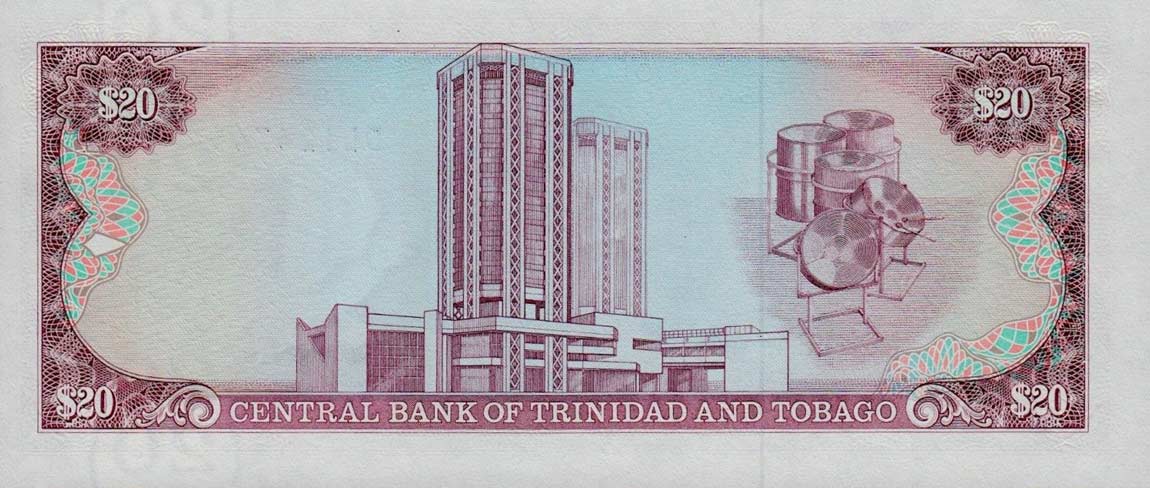 Back of Trinidad and Tobago p39c: 20 Dollars from 1985