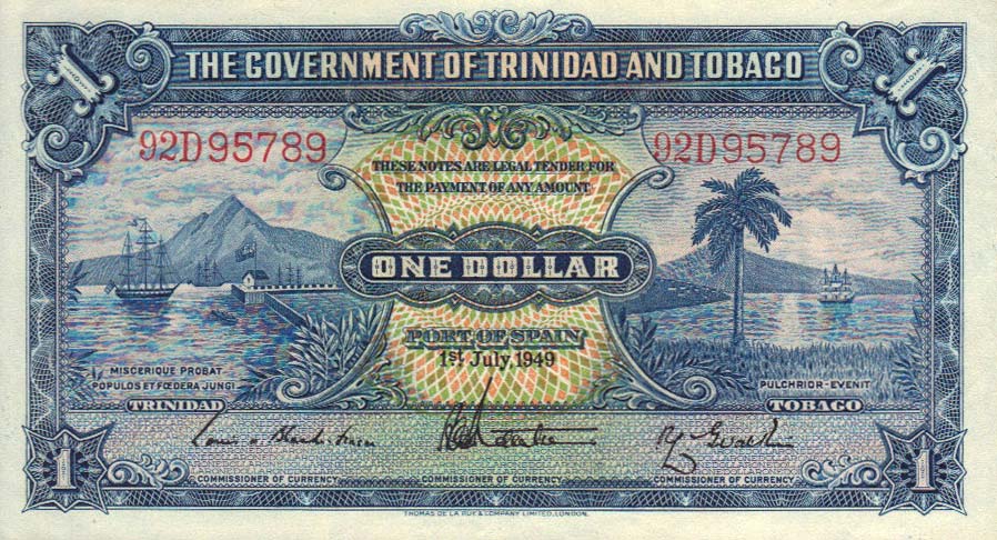 Front of Trinidad and Tobago p5e: 1 Dollar from 1949