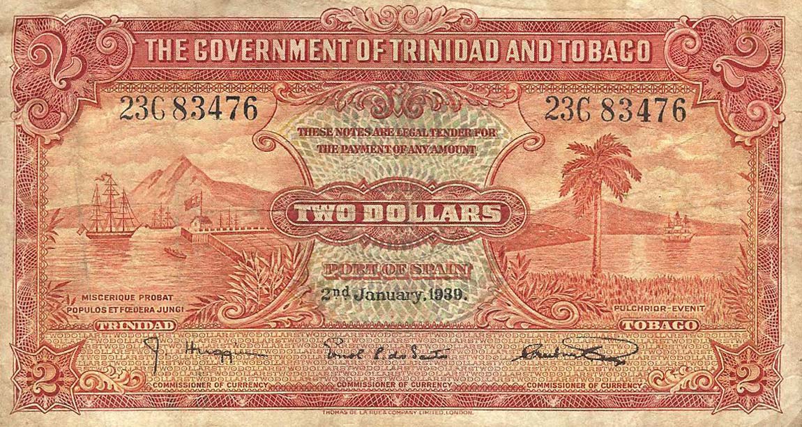 Front of Trinidad and Tobago p6b: 2 Dollars from 1939