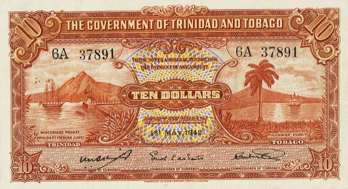 Front of Trinidad and Tobago p9b: 10 Dollars from 1942