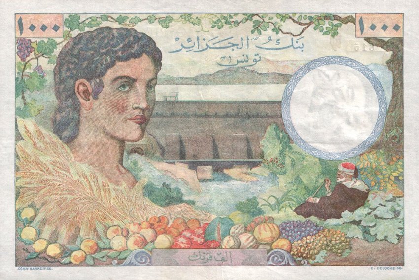 Back of Tunisia p26a: 1000 Francs from 1946