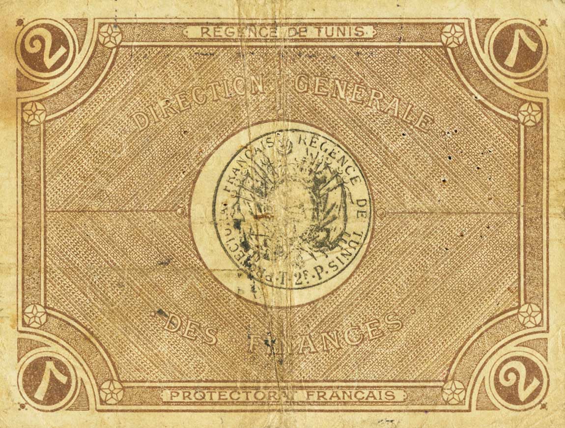 Back of Tunisia p34: 2 Francs from 1918