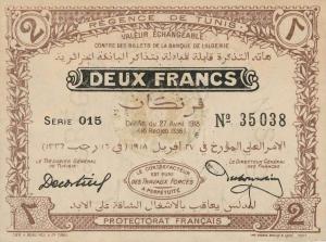 p37c from Tunisia: 2 Francs from 1918