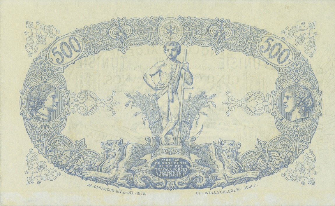Back of Tunisia p5a: 500 Francs from 1904