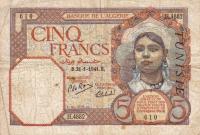 p8b from Tunisia: 5 Francs from 1939