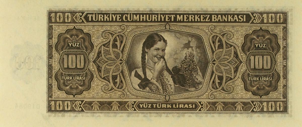 Back of Turkey p144a: 100 Lira from 1942