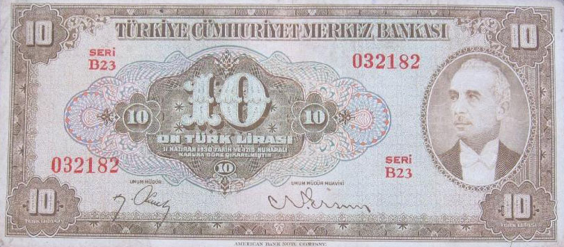 Front of Turkey p148a: 10 Lira from 1948