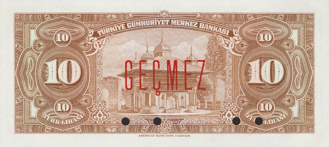 Back of Turkey p148s: 10 Lira from 1948