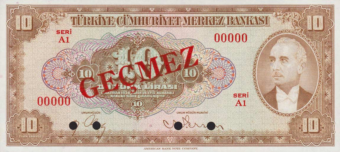 Front of Turkey p148s: 10 Lira from 1948