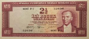 p151a from Turkey: 2.5 Lira from 1955