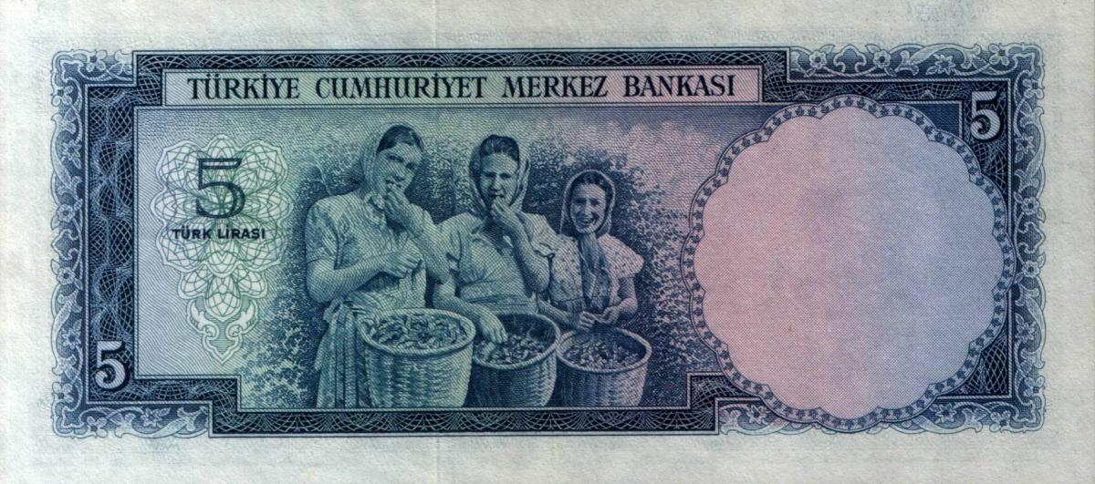 Back of Turkey p154a: 5 Lira from 1952