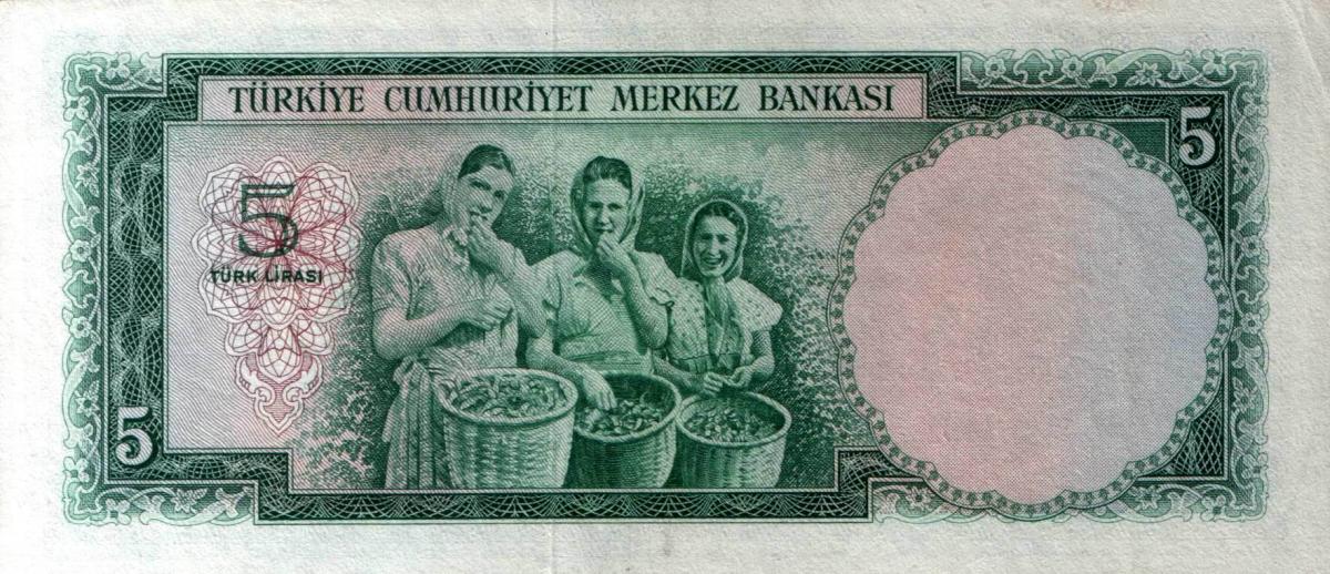 Back of Turkey p155a: 5 Lira from 1959