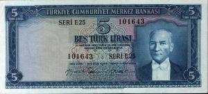 p155a from Turkey: 5 Lira from 1959