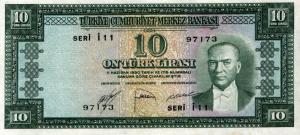 p156a from Turkey: 10 Lira from 1951