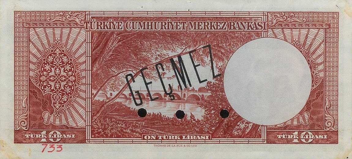 Back of Turkey p157s: 10 Lira from 1952