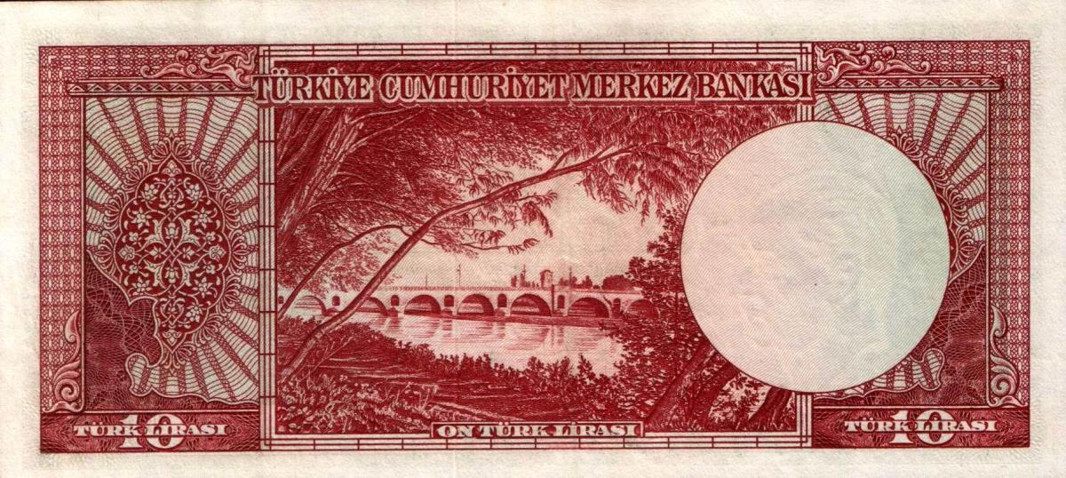 Back of Turkey p160a: 10 Lira from 1953