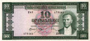 p160a from Turkey: 10 Lira from 1953