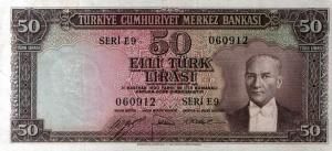 p163a from Turkey: 50 Lira from 1953