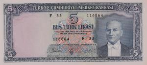 p173a from Turkey: 5 Lira from 1961