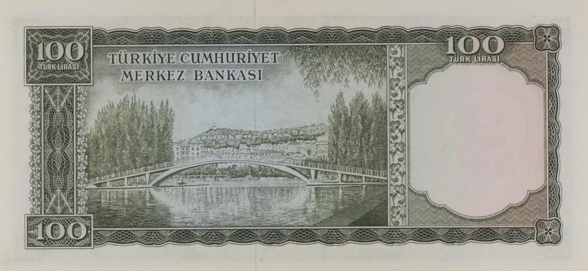 Back of Turkey p177a: 100 Lira from 1964