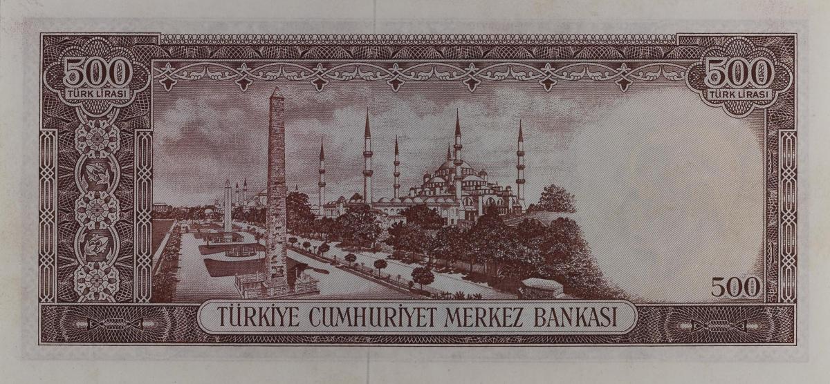 Back of Turkey p178a: 500 Lira from 1962