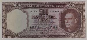 p178a from Turkey: 500 Lira from 1962