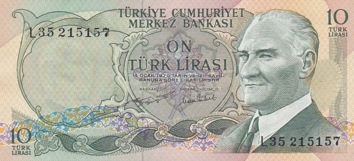 Front of Turkey p186: 10 Lira from 1970