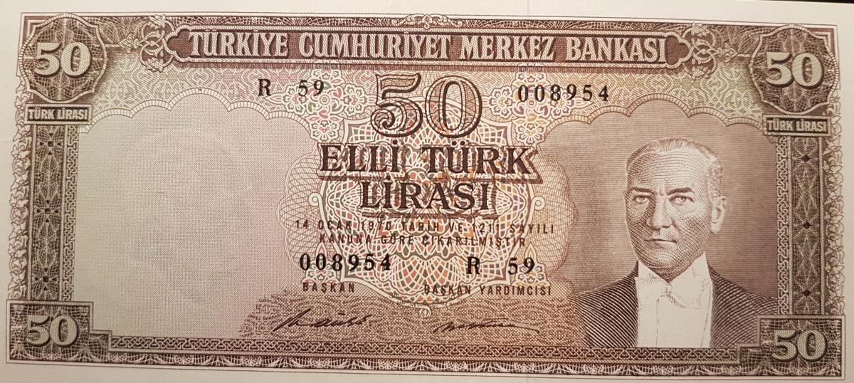 Front of Turkey p187As: 50 Lira from 1970