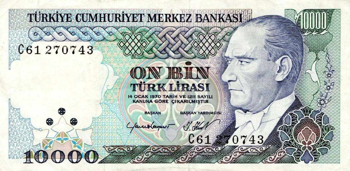 Front of Turkey p199b: 10000 Lira from 1970