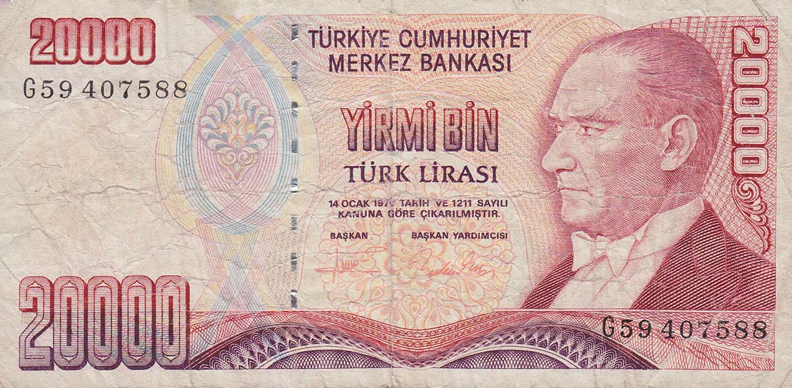 Front of Turkey p202: 20000 Lira from 1970