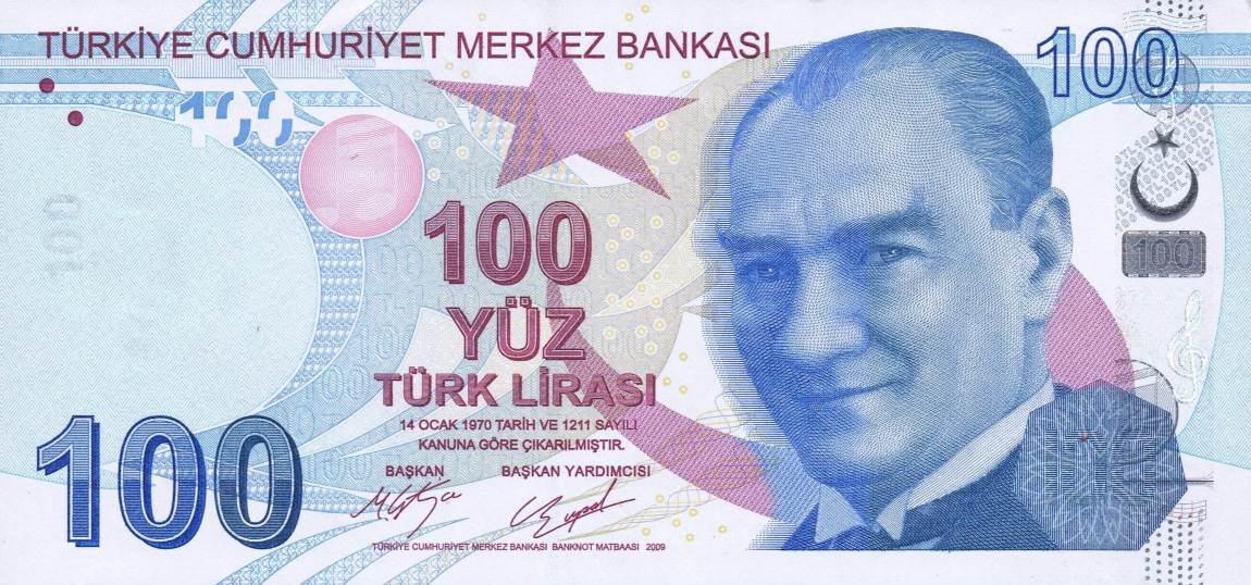 Front of Turkey p226c: 100 Lira from 2009