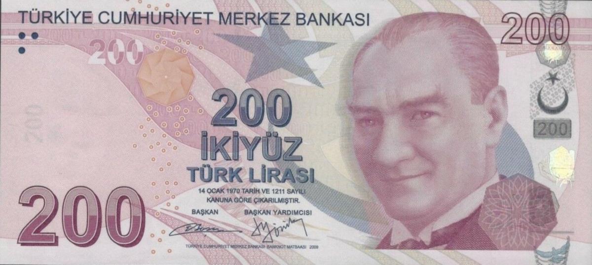 Front of Turkey p227b: 200 Lira from 2009