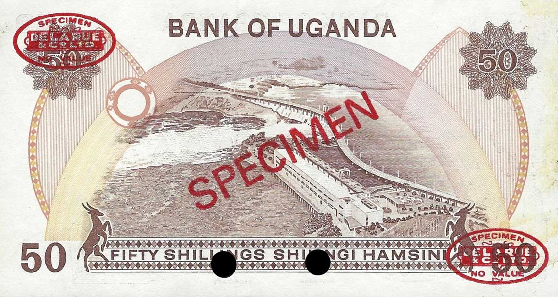 Back of Uganda p18s: 50 Shillings from 1982
