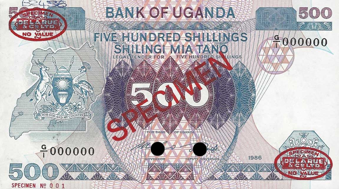 Front of Uganda p25s: 500 Shillings from 1986