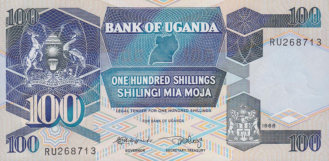 Front of Uganda p31b: 100 Shillings from 1988