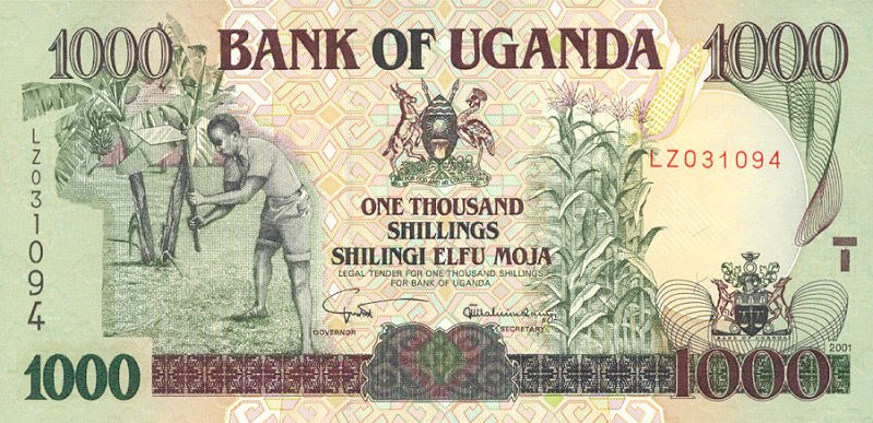 Front of Uganda p39Aa: 1000 Shillings from 2001