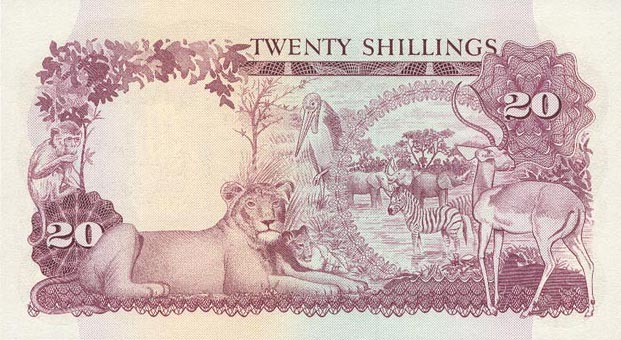 Back of Uganda p3a: 20 Shillings from 1966
