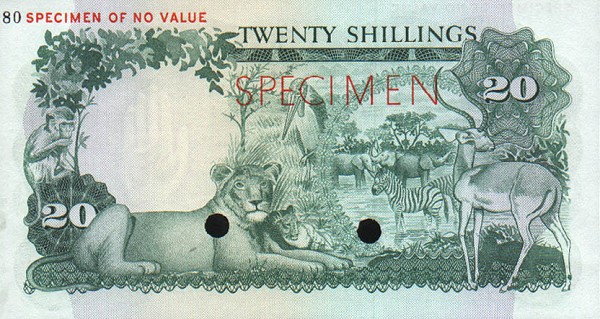 Back of Uganda p3s: 20 Shillings from 1966