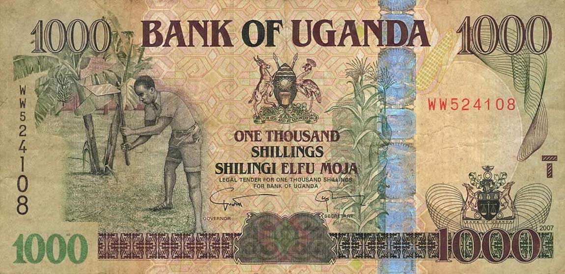 Front of Uganda p43c: 1000 Shillings from 2008