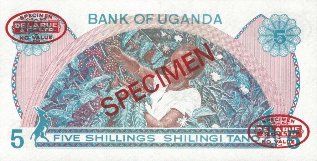 Back of Uganda p5As: 5 Shillings from 1977