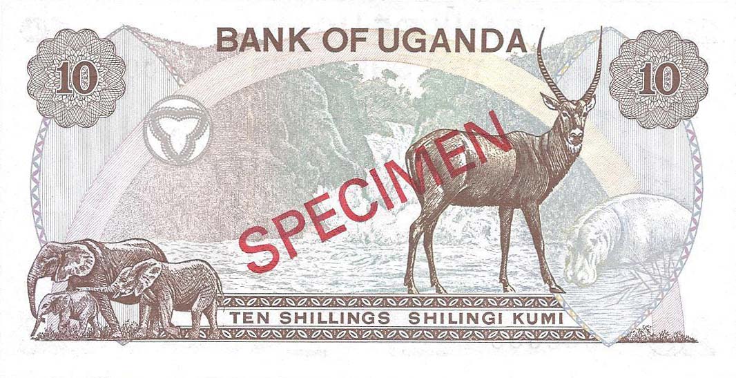 Back of Uganda p6s: 10 Shillings from 1973