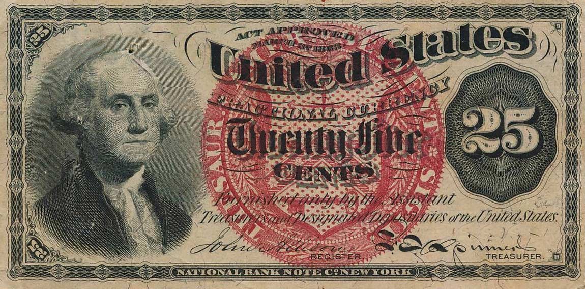 Front of United States p118b: 25 Cents from 1863